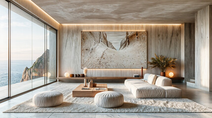 Wall Mural - Modern apartment interior design of a flat with view on the sea