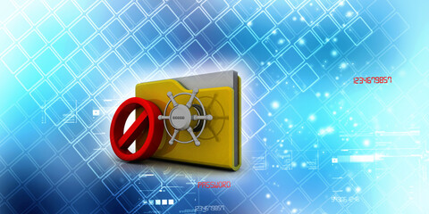 Canvas Print - 3D rendering Yellow folder protection lock connected stop sign