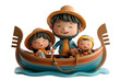 A heartwarming 3D cartoon render of a happy family enjoying a gondola boat ride.