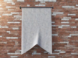 Wall Mural - Cloth banner hanging on brick wall. 3D illustration