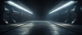 Fototapeta Perspektywa 3d - Capture of a subway station's dimly illuminated platform as a train emerges from the tunnel