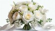Bukiet ślubny z białych kwiatów i gipsówki na białym tle