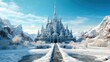 Frozen fantasy castle in ice age .3 Iced cathedral landscape concept art