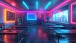 © Gefo - A modern classroom with neon educational motifs and interactive tech