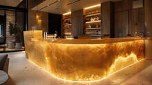 Lavish Bar Area With Gold Leaf Bar Top And Sophisticated Lighting