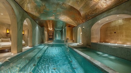 Luxury spa with gold leaf ceilings and tranquil water features