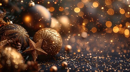 Poster - The modern illustration contains christmas ball stars snowflakes confetti lace in gold and black colors for the text 2018 2019 2020
