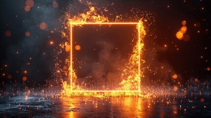 Poster - Lights-effect golden frame isolated on black transparent background. Modern illustration, EPS 10.