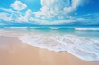 Tranquil cloudscape over serene turquoise sea and idyllic tropical sandy beach view