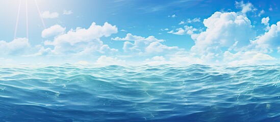 Wall Mural - A scenic view of the ocean under a picturesque sky with fluffy clouds and the sun shining brightly