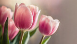 Fototapeta Tulipany - Elegant pink tulips. Cute flowers. Spring season. Beautiful floral banner with blurred background