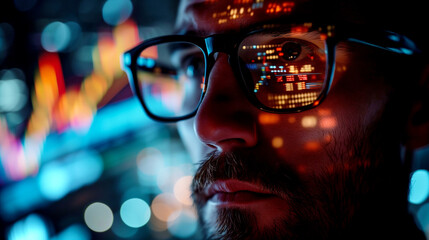 Programmer at Work - The Program Code is Reflected in Glasses