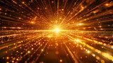 Fototapeta Londyn - Bright light explosion in space, abstract background with golden sparkles and energy burst