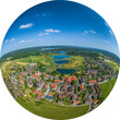Die oberbayerische Gemeinde Iffeldorf südlich der Osterseen aus der Luft, Little Planet-Ansicht, freigestellt