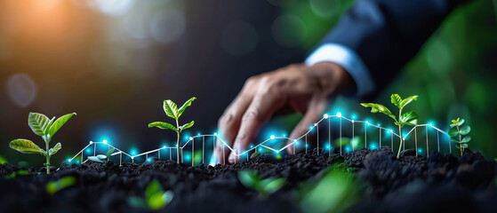 Leinwandbilder - Businessperson interacting with futuristic growth charts, symbolizing financial success