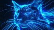Linework Illustration Blue Neon Cat with Streamlines moving fast Datastreams created with Generative AI Technology