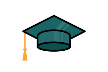 Sticker - green graduation cap isolated vector element, symbol of school, education concept