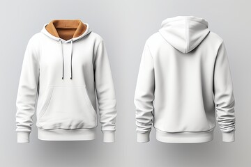 Wall Mural - Blank white hoodie sweatshirt long sleeve, men hoody with hood for your design mockup for print, isolated on white background