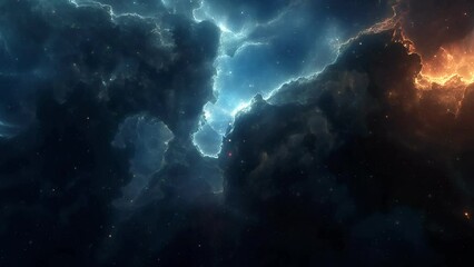 Wall Mural - dark blue orange deep space galaxy nebula. cinematic celestial background depicting astrology and sp