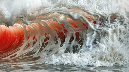 Poster - Dynamic waves of neutral and red tones intertwine in a powerful dance of color and texture