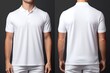 © pixeness - Realistic white polo shirts mockup front and back view design template isolated on dark background, 3d rendering