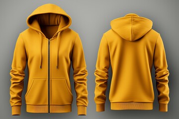 Wall Mural - Blank yellow hoodie sweatshirt long sleeve, men hoody with hood for your design mockup for print, isolated on white background