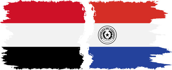 Paraguay and Yemen grunge flags connection vector