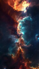 Wall Mural - vertical dark green red deep space galaxy nebula. cinematic celestial background depicting astrology