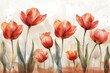 Spring tulips in watercolor style, luxurious background for postcards, delicate flowers