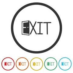 Sticker - Exit sign. Set icons in color circle buttons