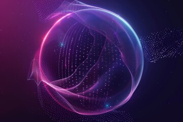 Wall Mural - Abstract neon energy sphere of particles and waves of magical glowing on a dark background, circle and loop frames