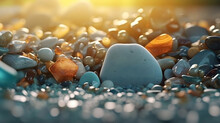 Vibrant Gemstones And Polished Sea Glass Adorning The Beach. Generative AI