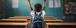 Young Black Girl Raising Hands in Classroom Generative AI