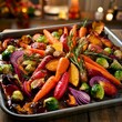 Fall seasonal roasted vegetables on a baking tray