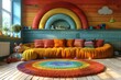 Bright and playful children's room filled with toys, plush animals, and comfortable seating for creative play