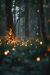 Wall Mural - a forest filled with lots of yellow fireflies