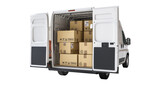 Fototapeta Do przedpokoju - Delivery van loaded with cardboard boxes