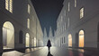Lonely man walk on empty street at night as ghost
