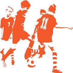 Vector Silhouette of children playing soccer