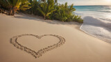 Fototapeta  -  Heart Symbol On a Sand Of Beach.  Romantic composition.  AI generated image, ai