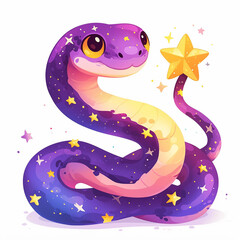 Wall Mural - A purple snake with a star in its mouth. The snake is surrounded by stars and he is in a space-like setting