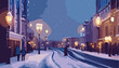 Winter at night street in the city