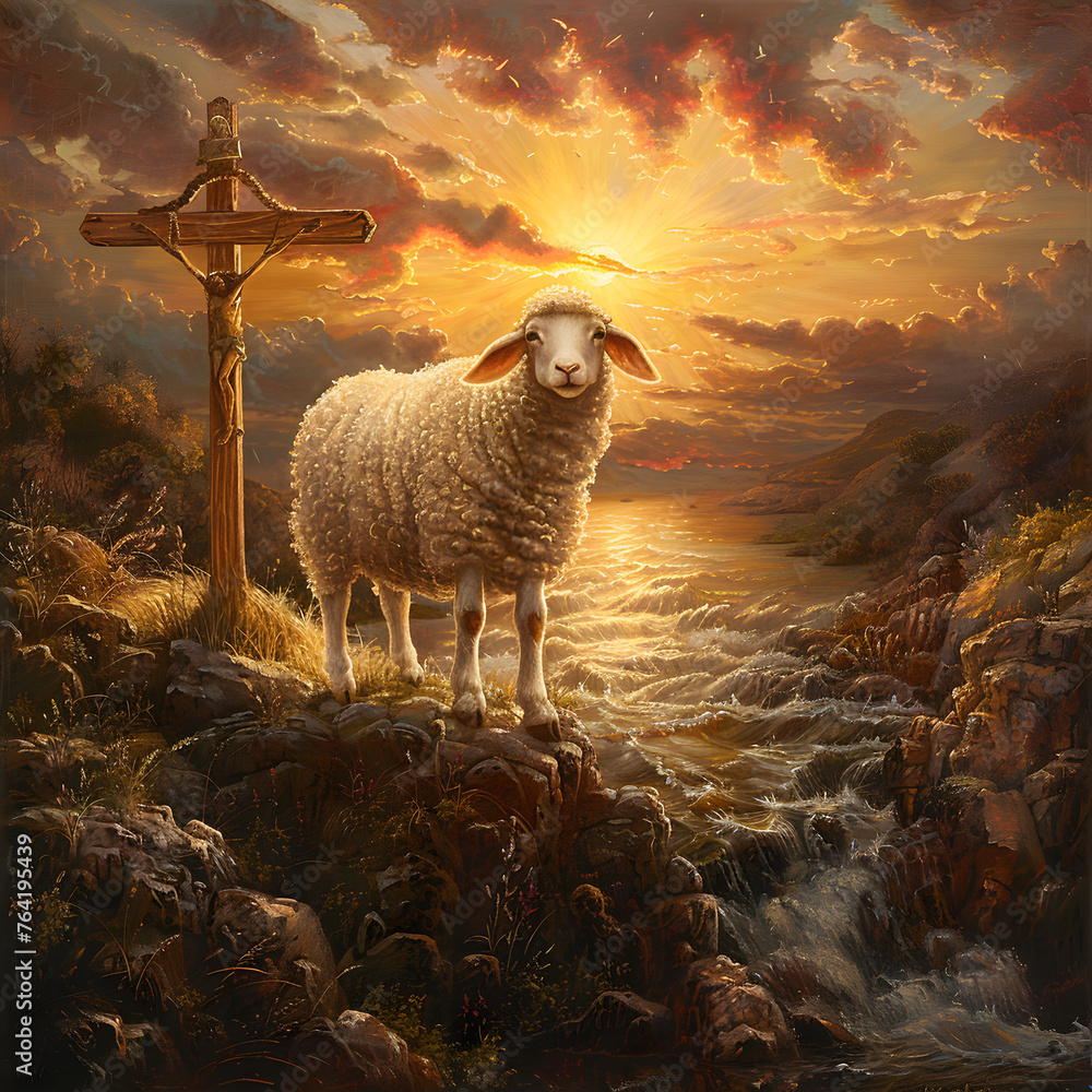 Ilustração A symbolic image of divine redemption featuring the lamb of ...