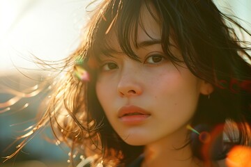 Wall Mural - Natural Beauty: Radiant Girl with Sunlight in Her Hair