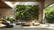 Biophilic design interiors living wall and natural light home harmony green living room