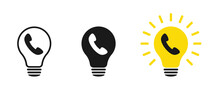 Set Of Light Bulb Icons With Telephone Handset, Illustration