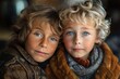 Portraits of two children with striking blue eyes and similar countenances