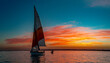 © fergomez - Laguna de Bacalar, barco, atardecer, agua cristalina, cielo naranja, reflejos, horizonte, serenidad, paisaje natural, destino turístico