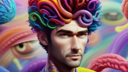 Poster - surreal man with colorful brain