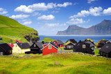 Fototapeta Konie - Colorful Houses in the Village of Gjogv, Eysturoy Island, Faroe Islands